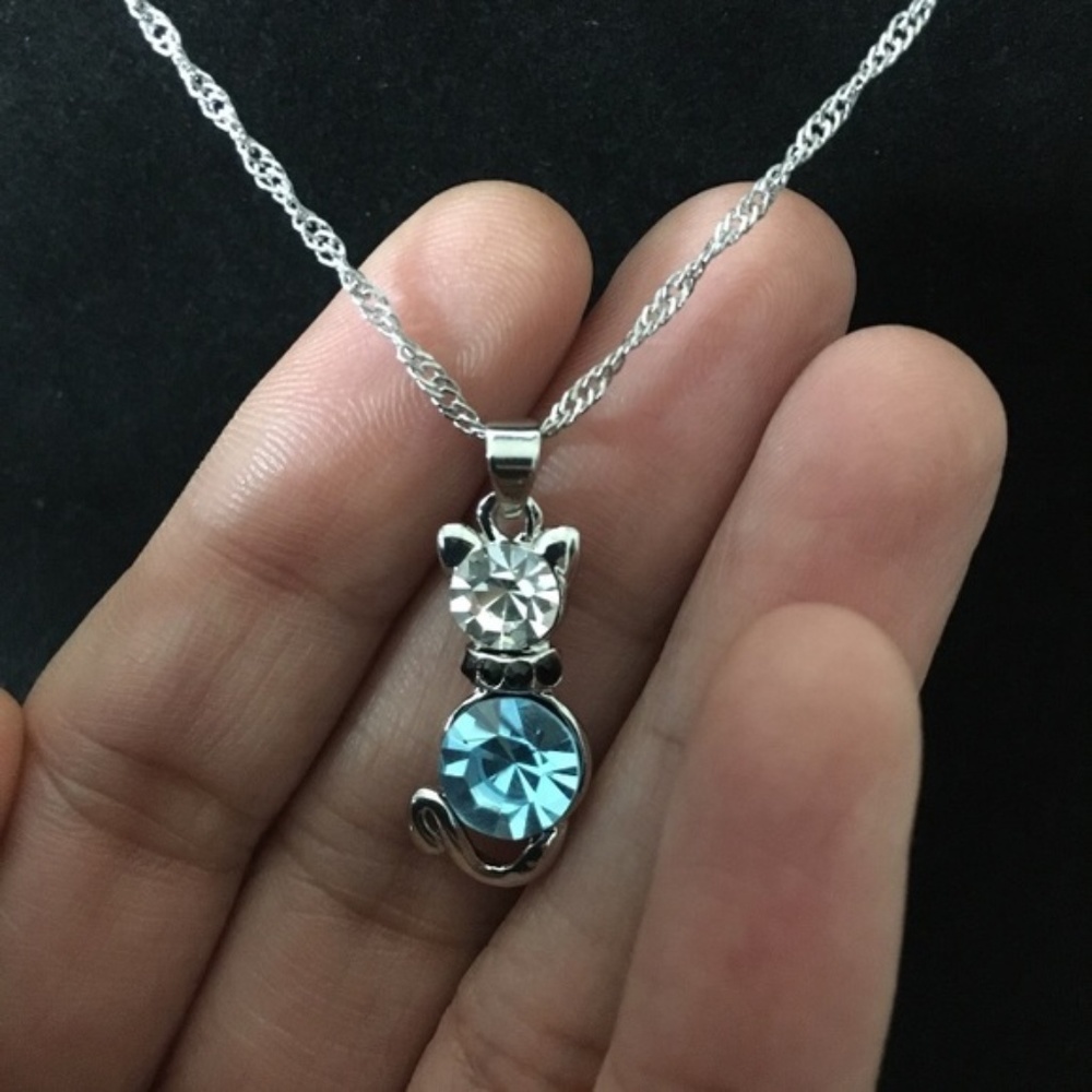 3/$25** Blue Swarovski Elements Cat necklace